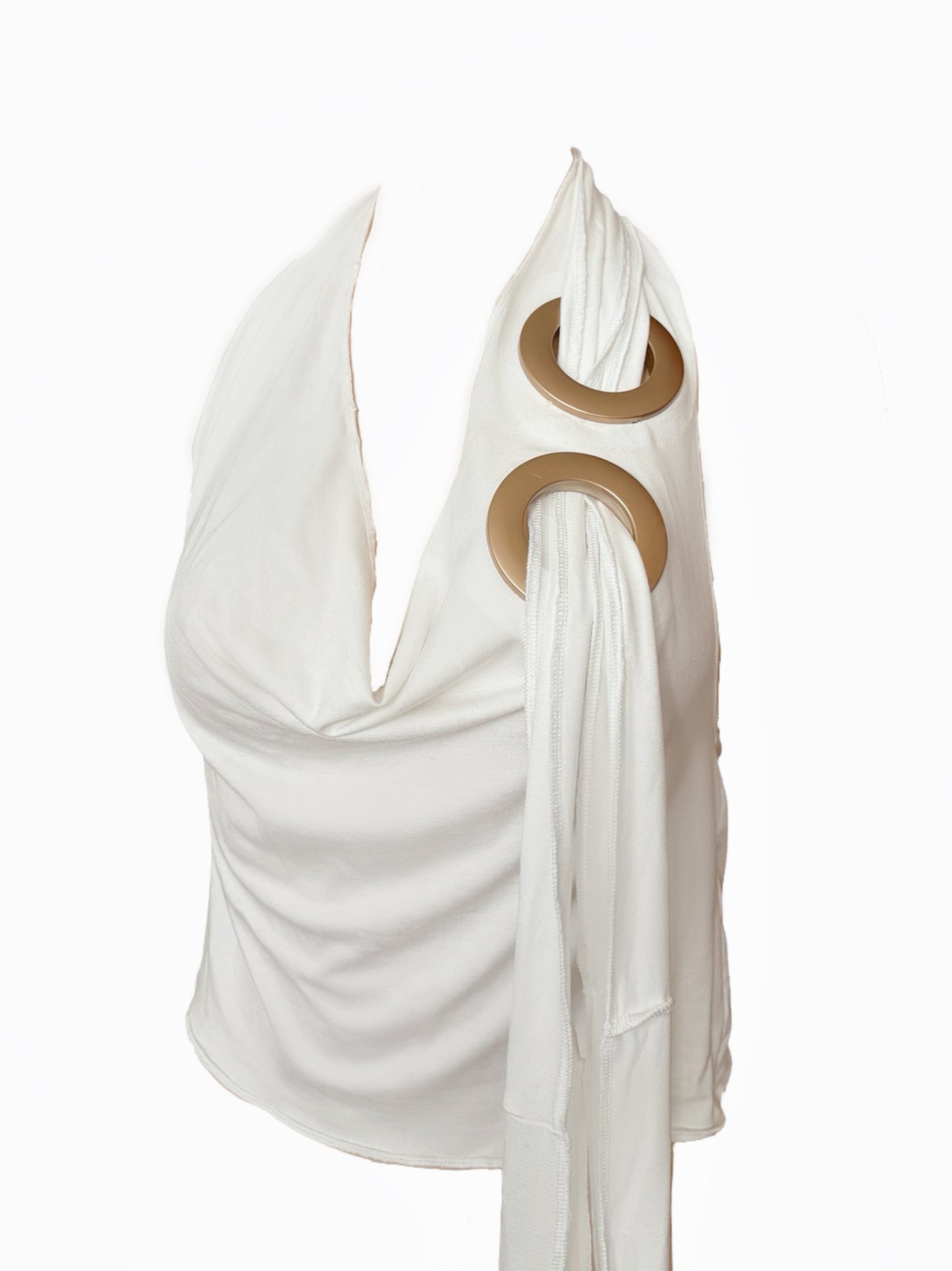 Handmade Viscose Double Layered Mini Skirt; Super Long Cords And Extra Large Eyelets - White
