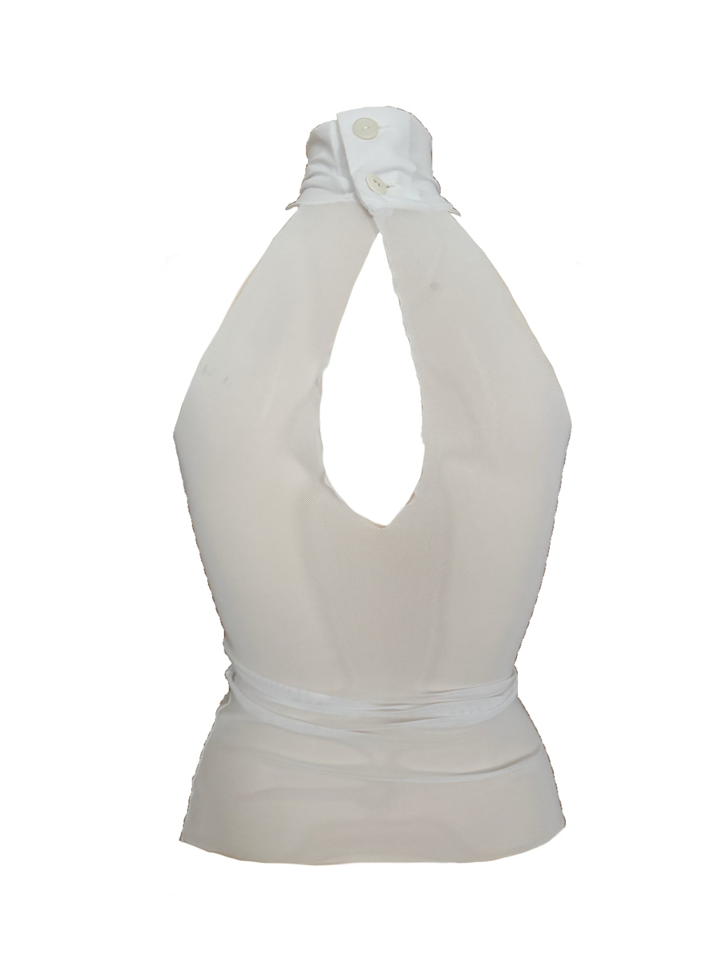 Handmade Melancholic Wrap Over Mesh Neckholder Tank Top Shirt Turtleneck - White