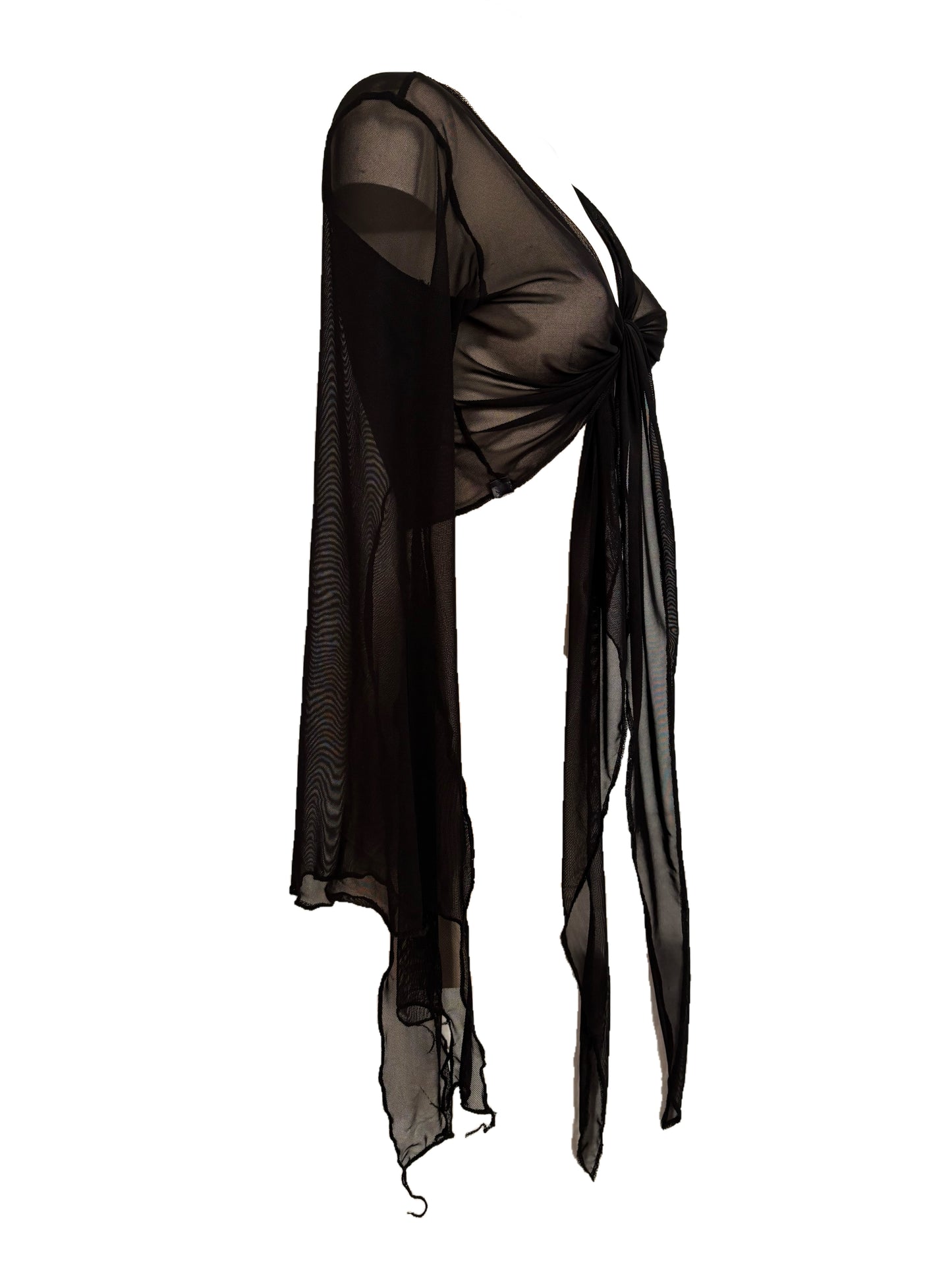 Handmade Melancholic Ballerina Mesh Cardigan Transparent Reversible Wrap Over Blouse - Black