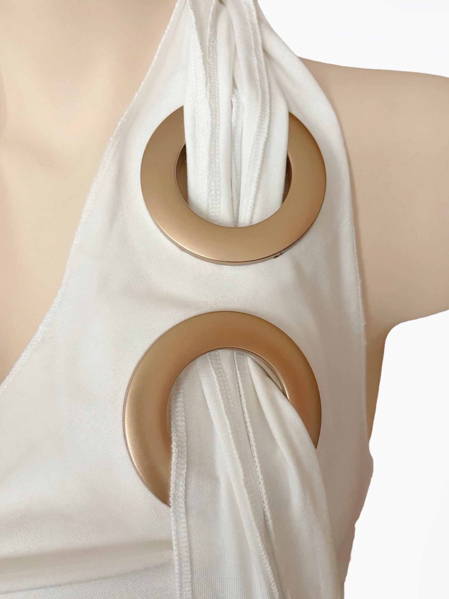 Handmade Neckholder Waterfall Collar Top; Super Long Cords And Extra Large Eyelets - White