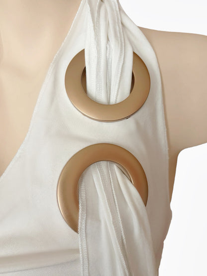 Handmade Neckholder Waterfall Collar Top; Super Long Cords And Extra Large Eyelets - White
