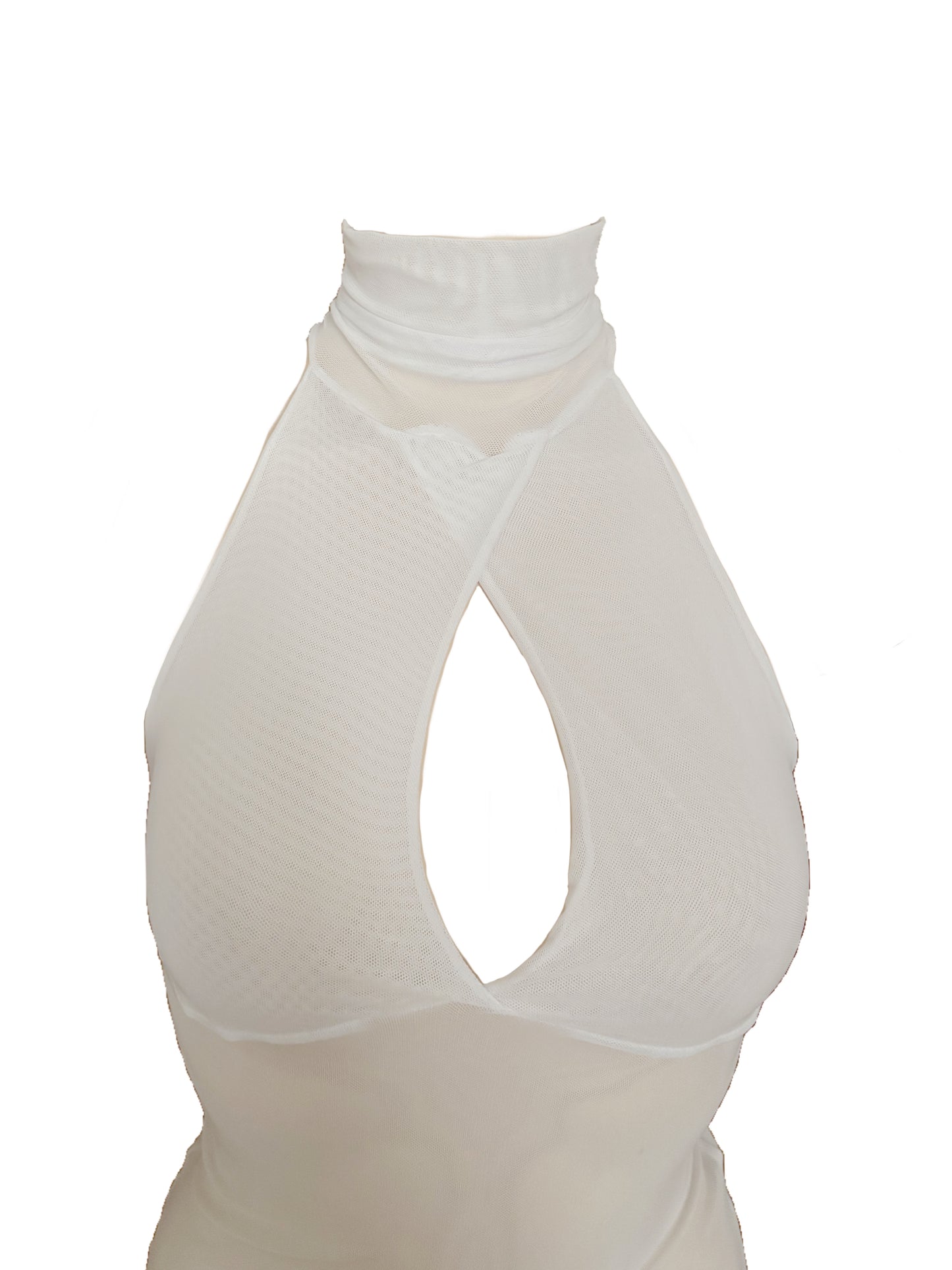 Handmade Melancholic Wrap Over Mesh Neckholder Tank Top Shirt Turtleneck - White