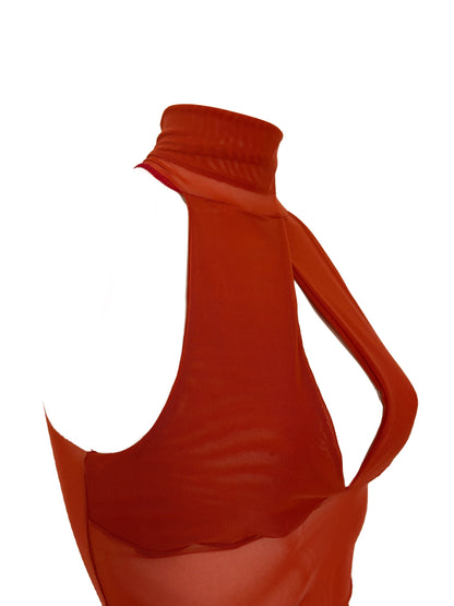 Handmade Melancholic Wrap Over Mesh Neckholder Tank Top Shirt Turtleneck - Terra