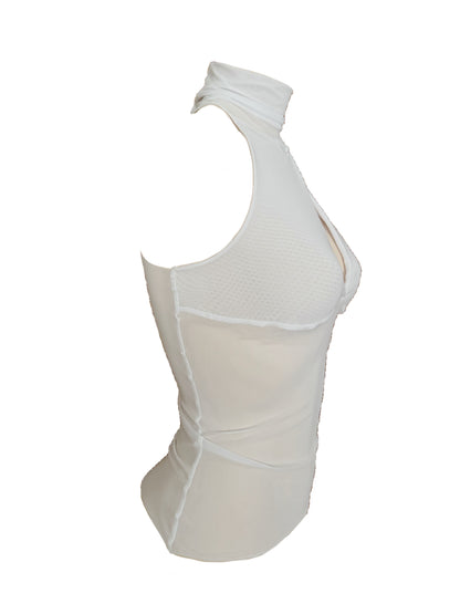 Handmade Melancholic Wrap Over Mesh Neckholder Tank Top Shirt Turtleneck - White