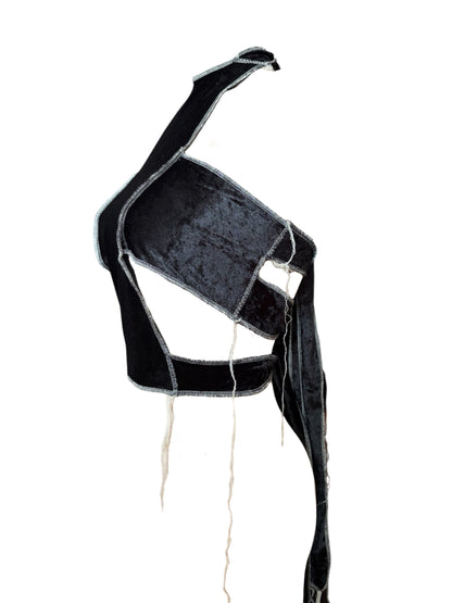 Handmade Velvet Halter Cross Top to Tie With Creme Overlock Seams - Rebell Show Top