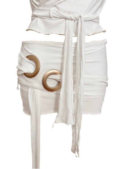 Handmade Neckholder Waterfall Collar Top; Super Long Cords And Extra Large Eyelets - White