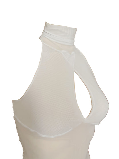 Handmade Melancholic Wrap Over Mesh Neckholder Tank Top Shirt Turtleneck - White