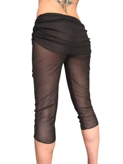 Handmade Parisian Soft Mesh Leggings With Ruffled Mini Skirt - Black