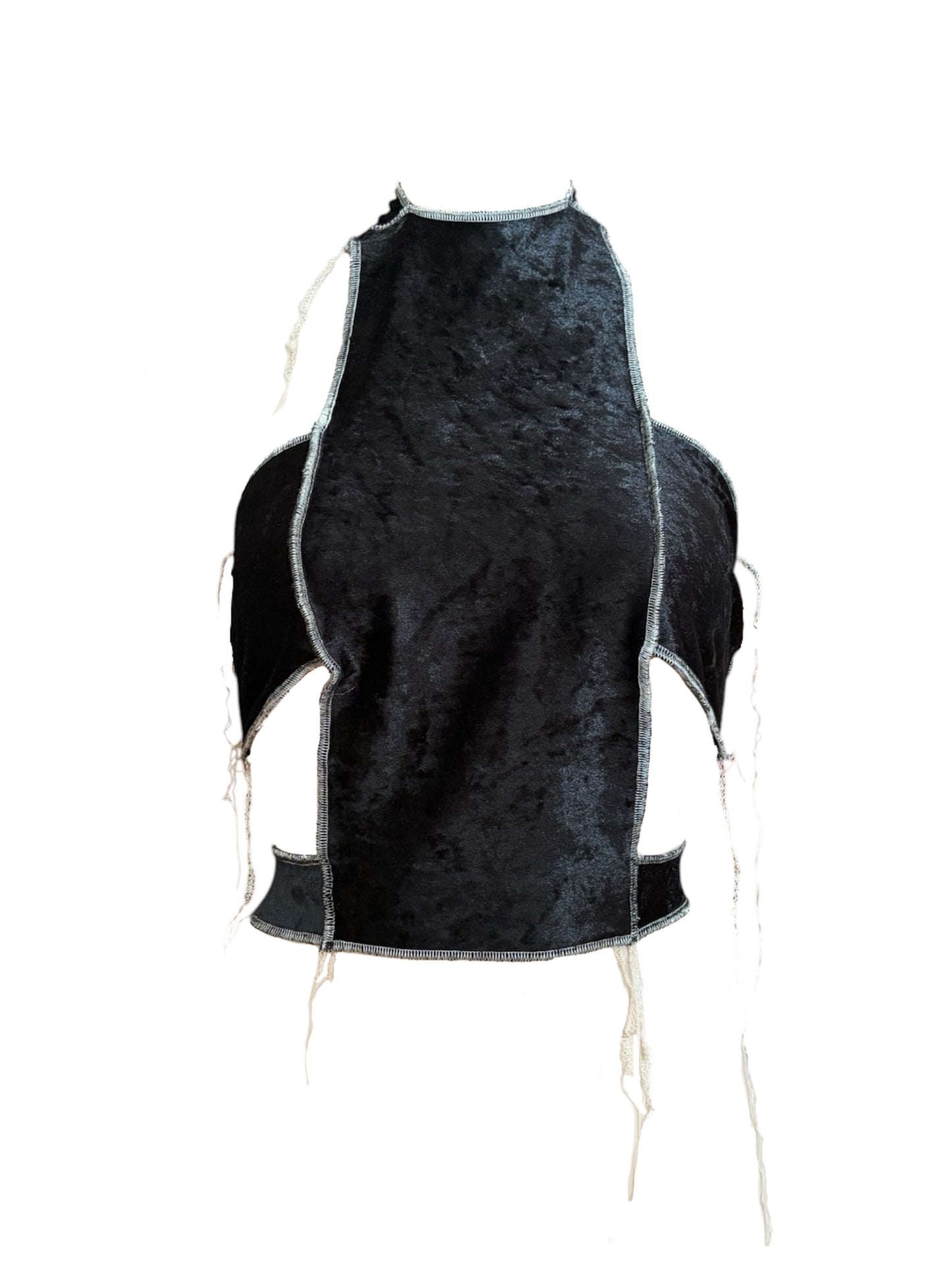 Handmade Velvet Halter Cross Top to Tie With Creme Overlock Seams - Rebell Show Top