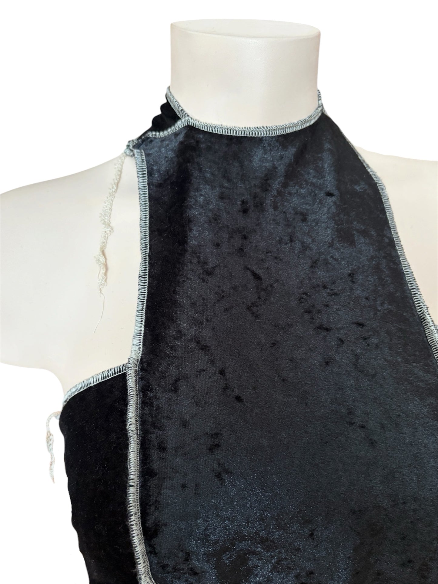 Handmade Velvet Halter Cross Top to Tie With Creme Overlock Seams - Rebell Show Top
