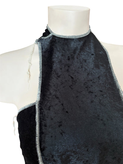 Handmade Velvet Halter Cross Top to Tie With Creme Overlock Seams - Rebell Show Top
