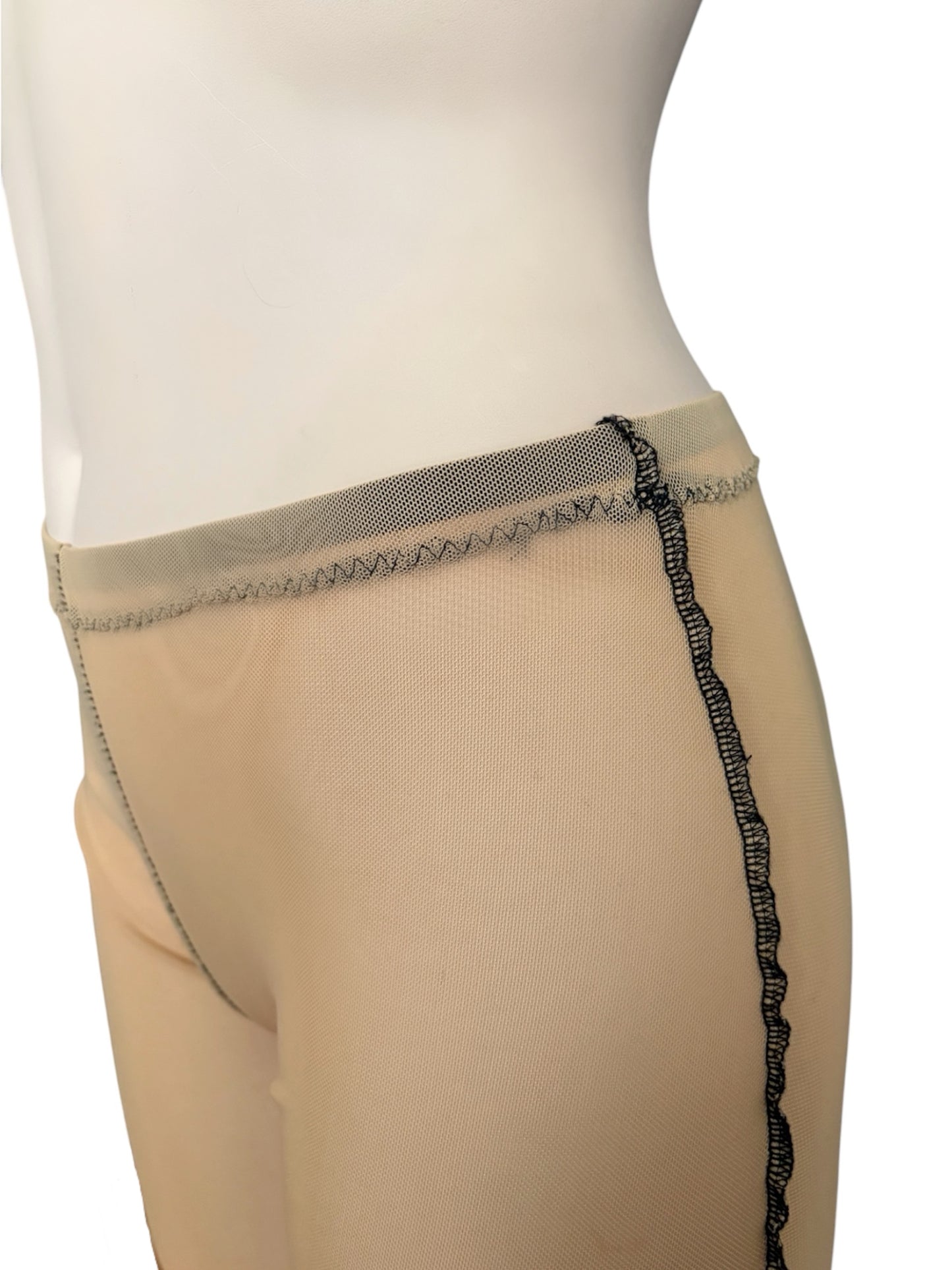Handmade Destructive Bootcut Pants With Slit Nylon Mesh With Overlock Seams and Baseball Stitches - Nude / Black