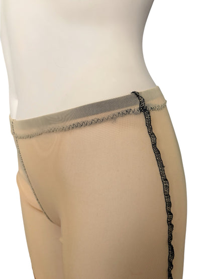 Handmade Destructive Bootcut Pants With Slit Nylon Mesh With Overlock Seams and Baseball Stitches - Nude / Black