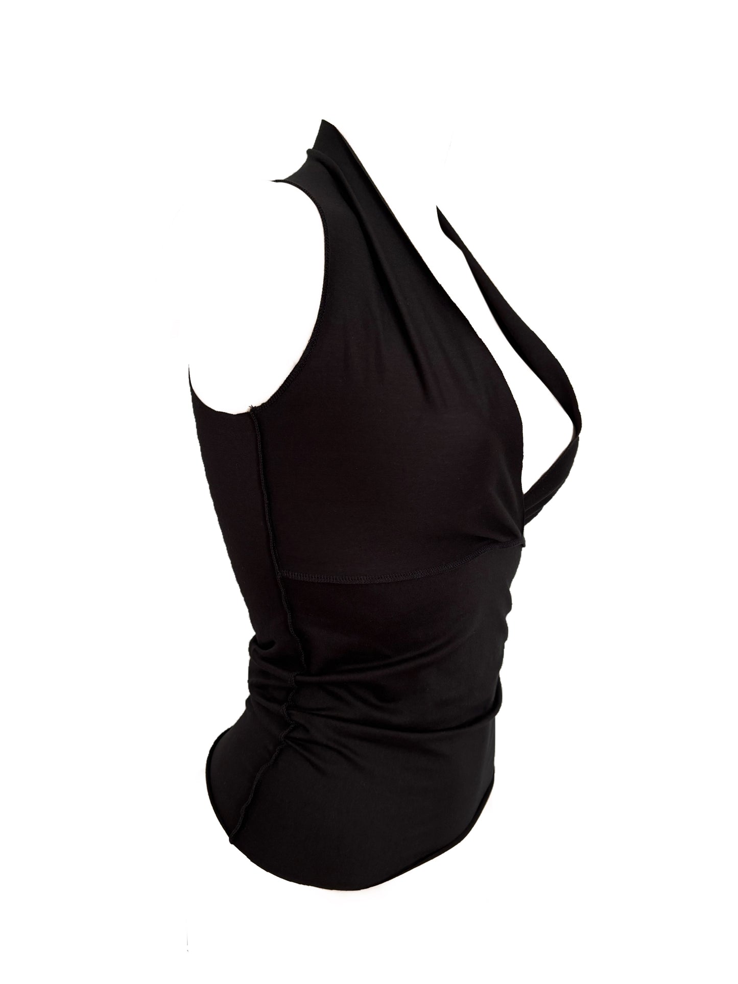 Handmade Reversible Cotton Neckholder Tank Top With Cutout - Black