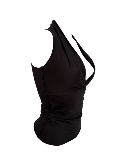 Handmade Reversible Cotton Neckholder Tank Top With Cutout - Black