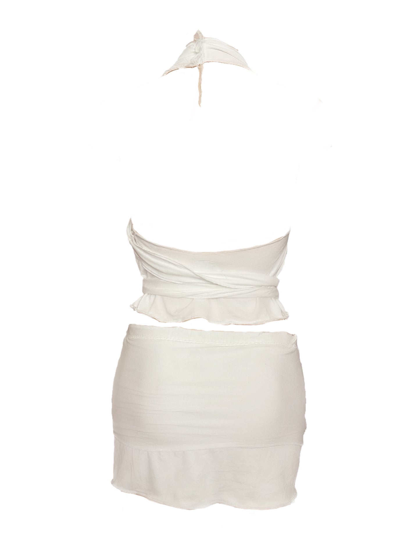 Handmade Neckholder Waterfall Collar Top; Super Long Cords And Extra Large Eyelets - White