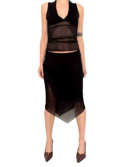 Double Layered Mesh Midi Skirt