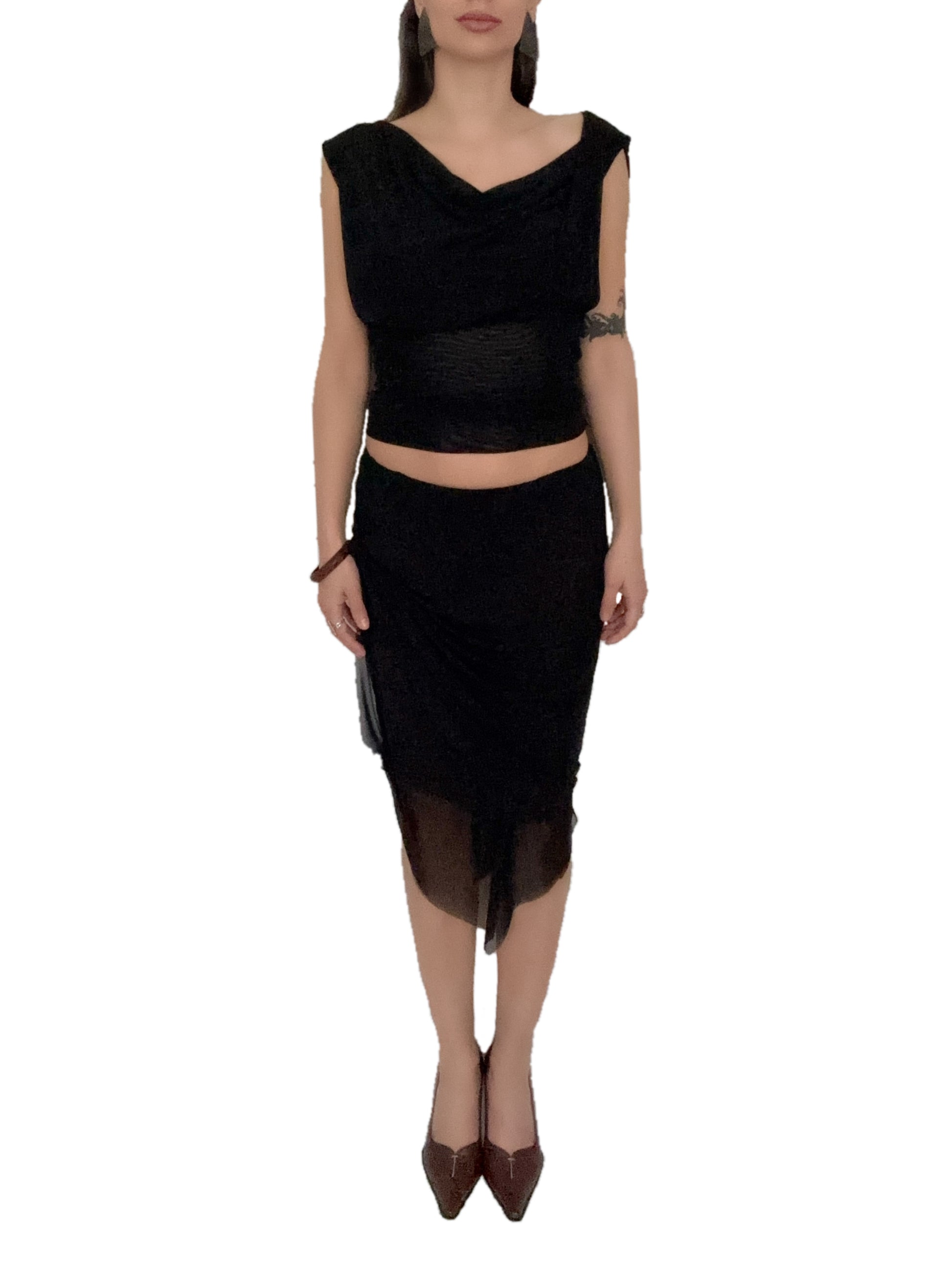 Double Layered Mesh Midi Skirt