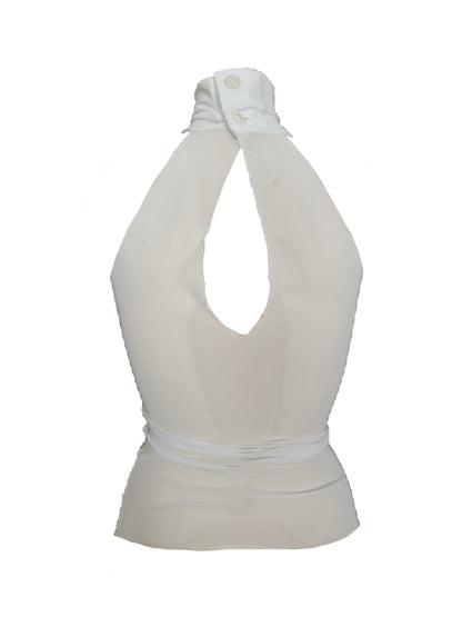 Handmade Melancholic Wrap Over Mesh Neckholder Tank Top Shirt Turtleneck - White