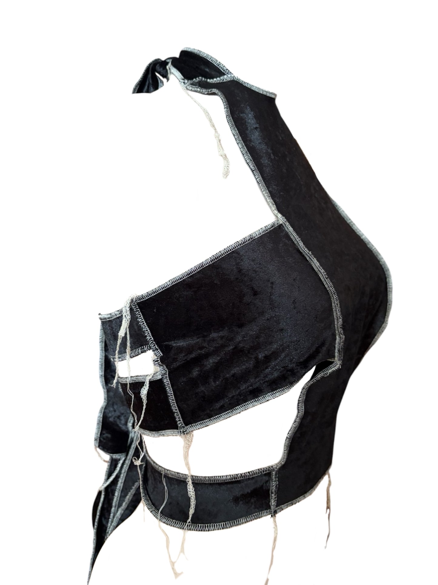 Handmade Velvet Halter Cross Top to Tie With Creme Overlock Seams - Rebell Show Top