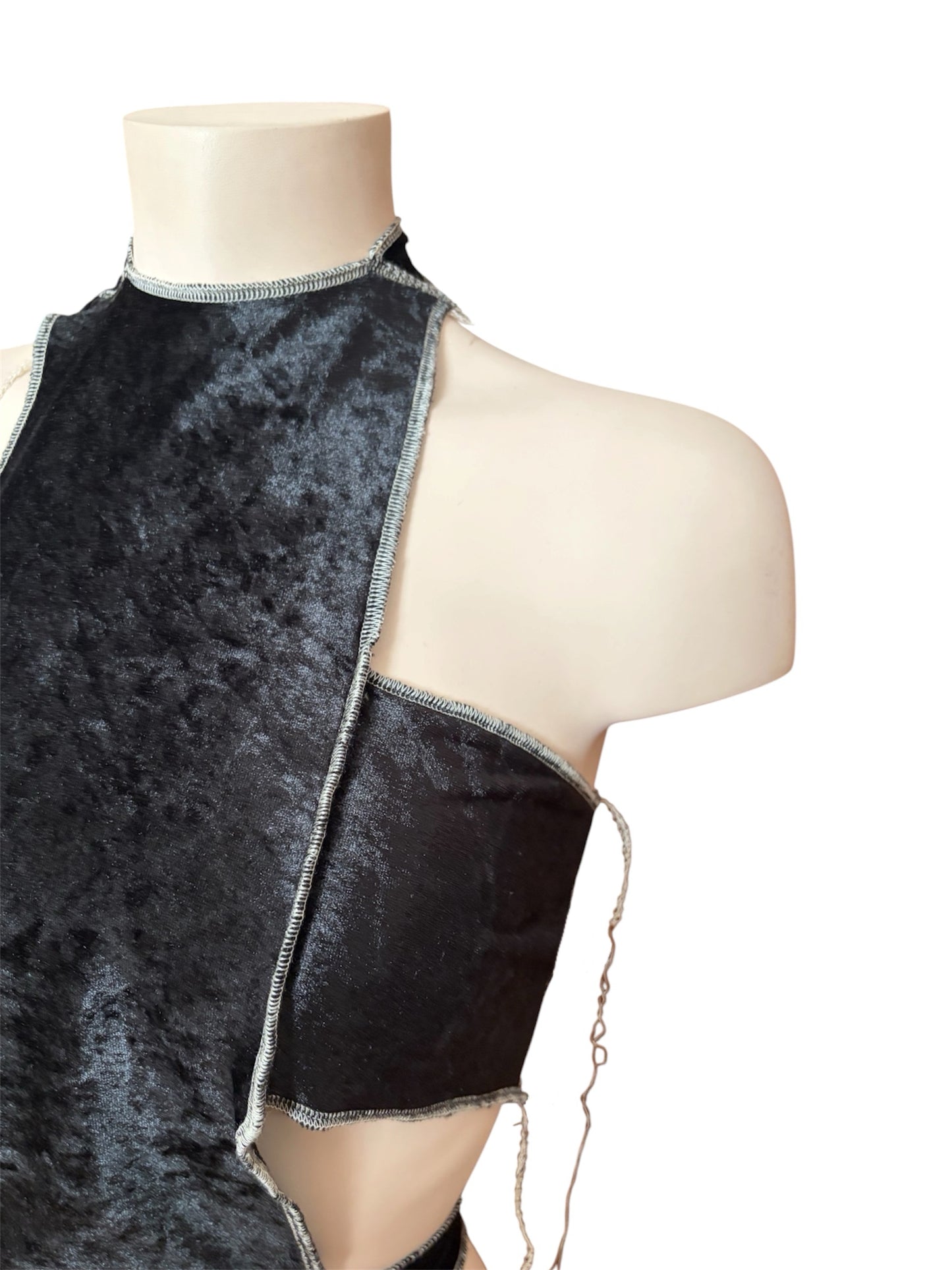 Handmade Velvet Halter Cross Top to Tie With Creme Overlock Seams - Rebell Show Top