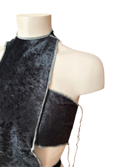 Handmade Velvet Halter Cross Top to Tie With Creme Overlock Seams - Rebell Show Top