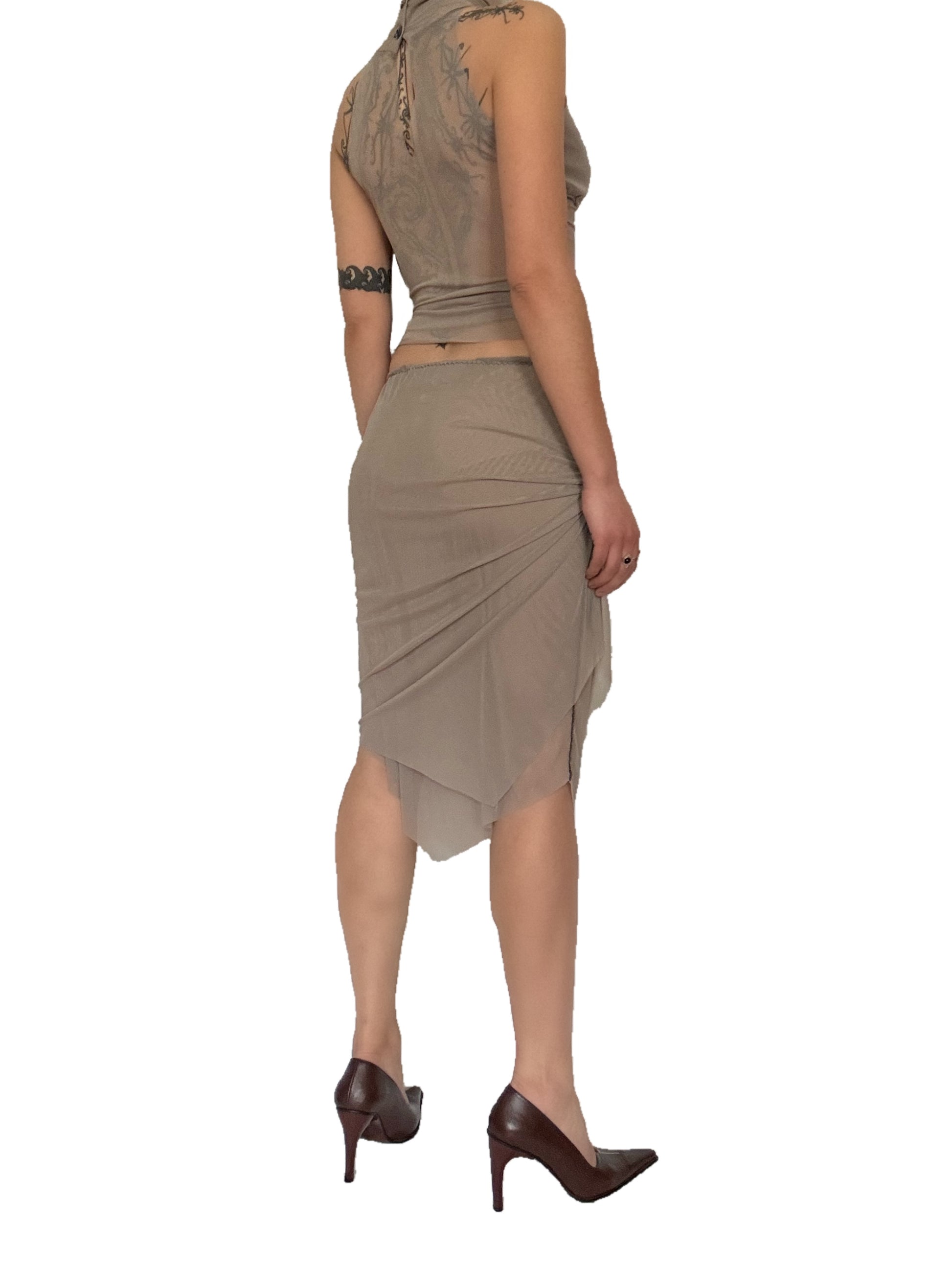 Double Layered Mesh Midi Skirt