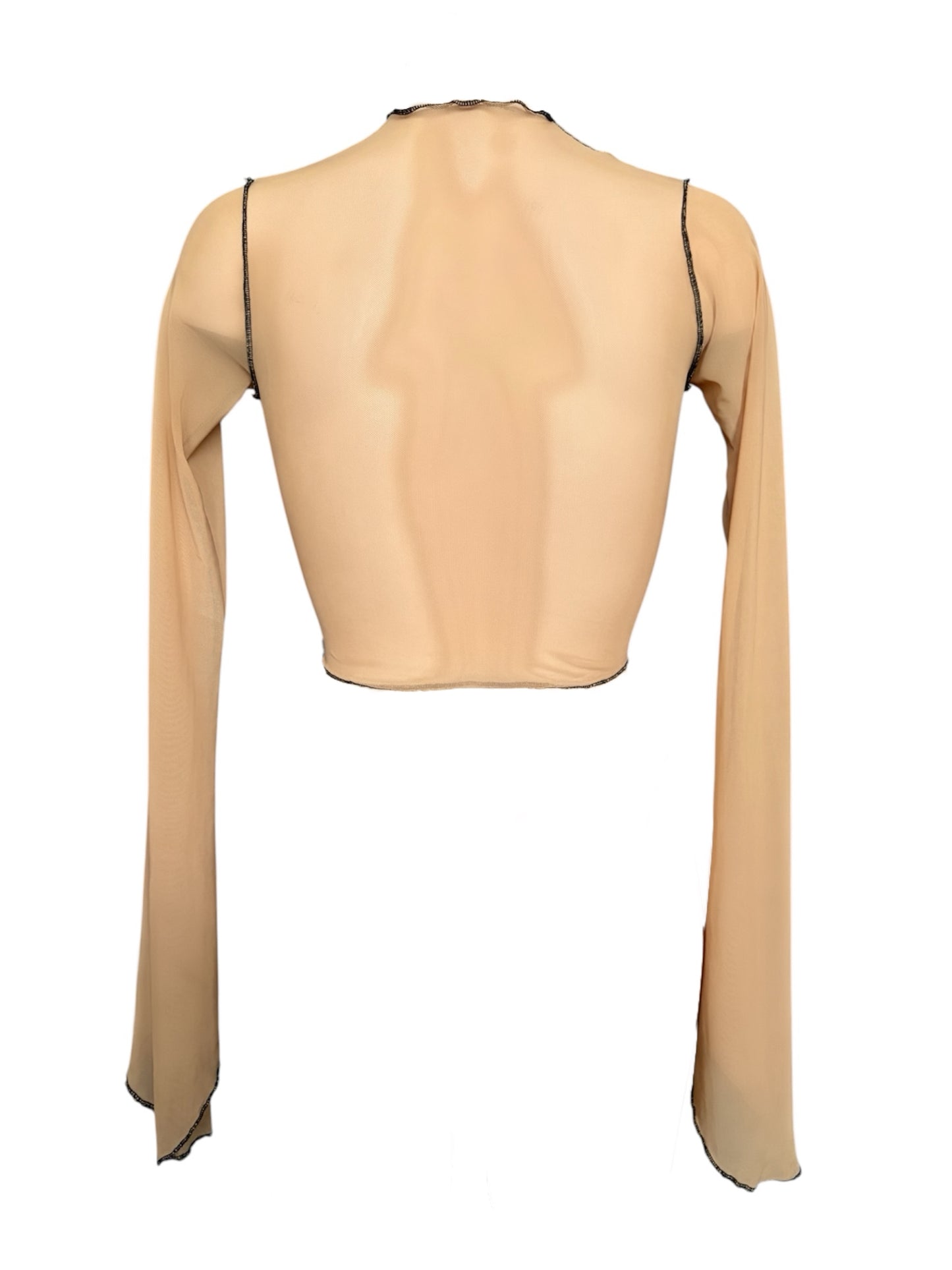 Handmade Destructive Longsleeve Blouse To Tie Nylon Mesh With Overlock Seams - Nude / Black