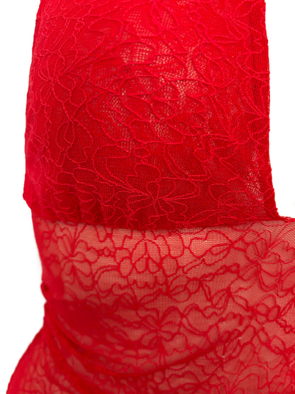 Handmade Melancholic Lace Mesh Neckholder Tank Top With Turtleneck - Red