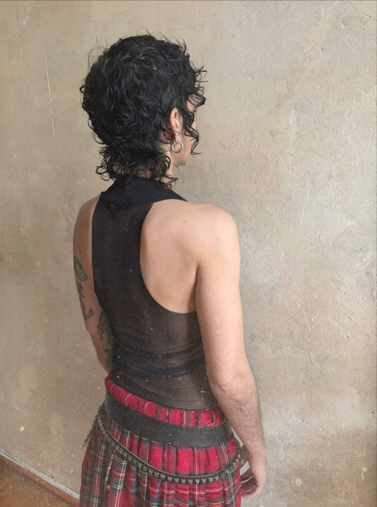 Reversible Mesh Neckholder Tank Top - Black