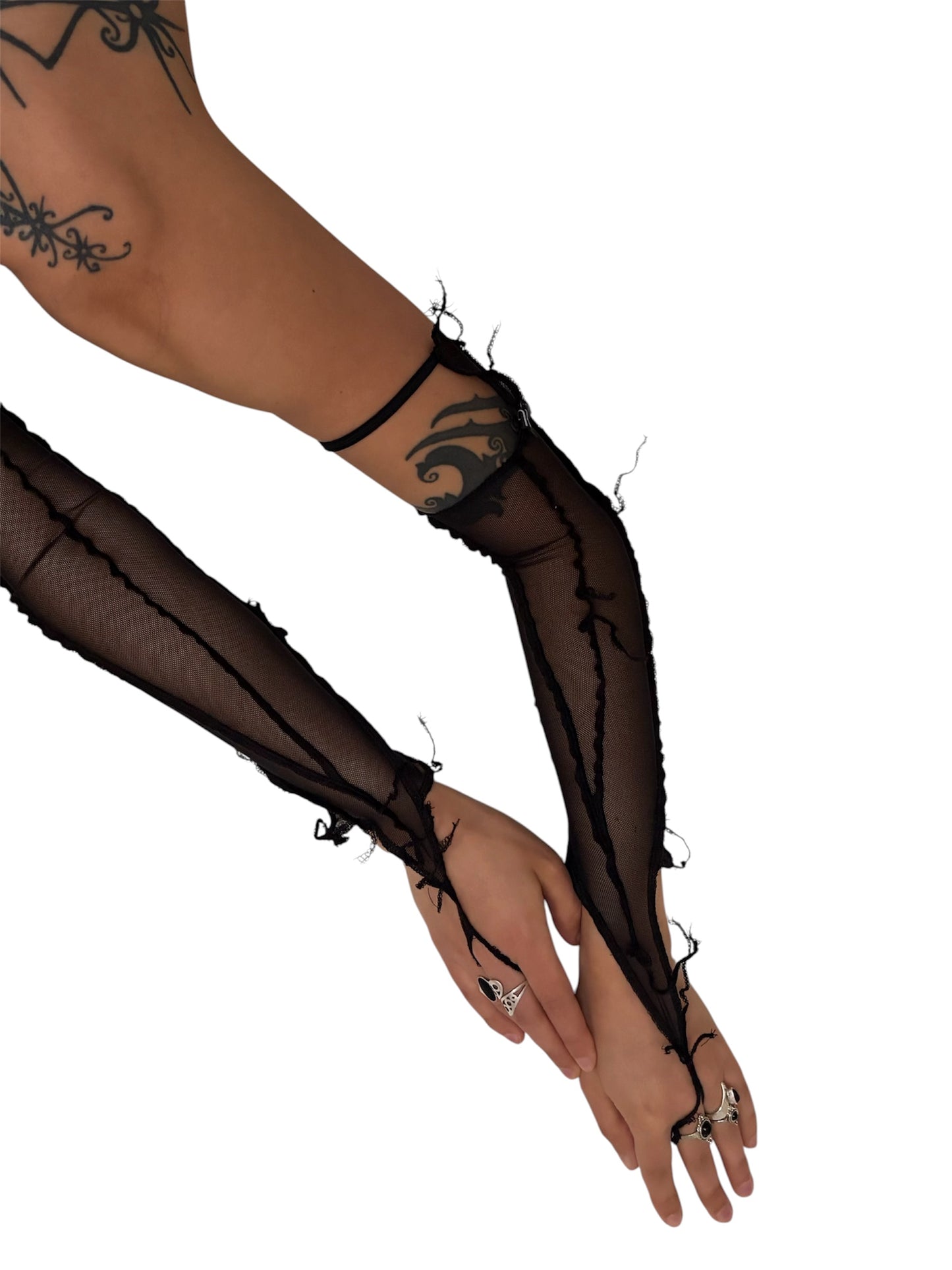 Handmade Nylon Mesh Gloves Destructive Fairy Cuffs - Nude/ Black (Kopie)