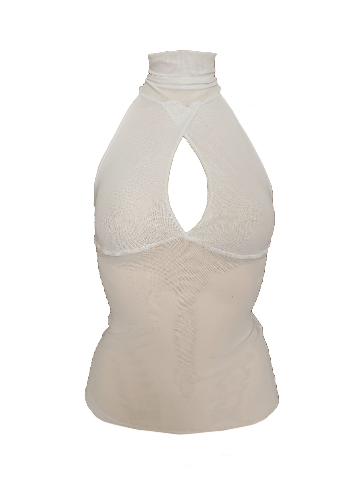 Handmade Melancholic Wrap Over Mesh Neckholder Tank Top Shirt Turtleneck - White