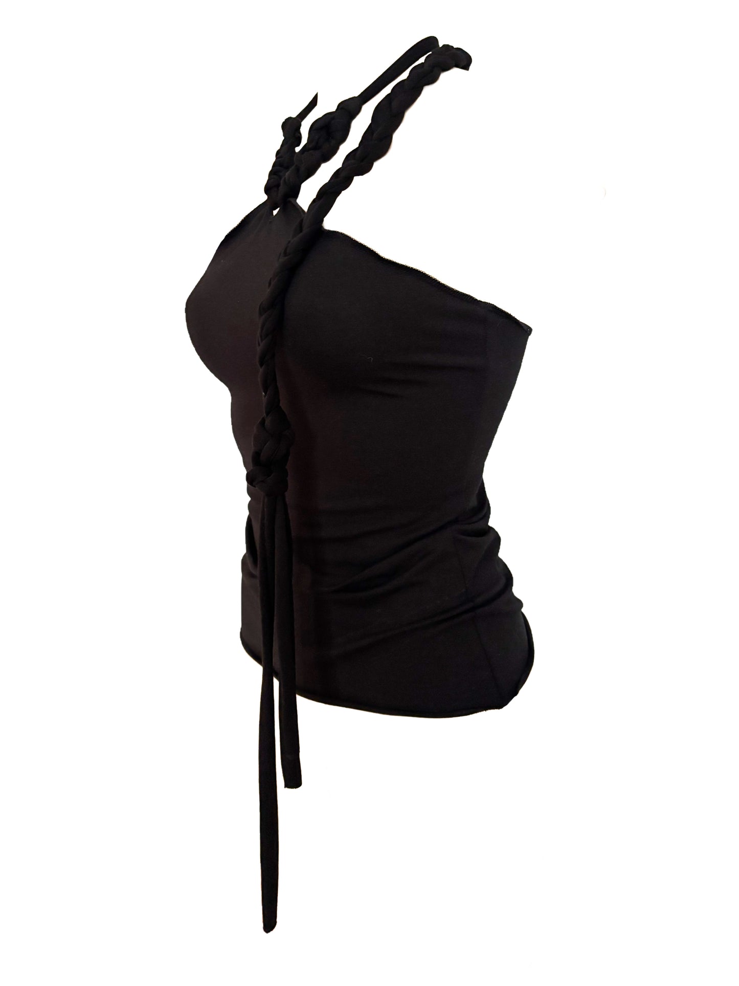 Handmade Neckholder Tanktop with Super Long Braided Cords Made Of Cotton - Black