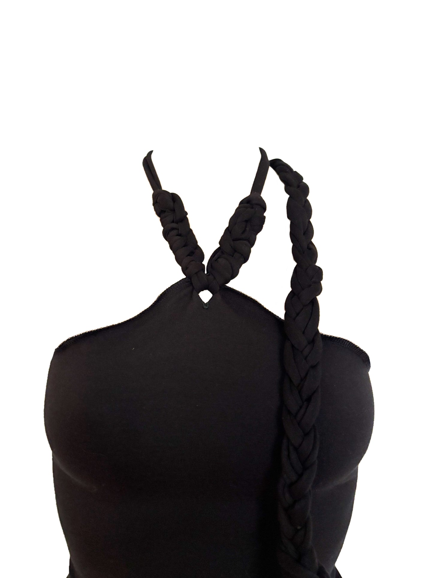 Handmade Neckholder Tanktop with Super Long Braided Cords Made Of Cotton - Black