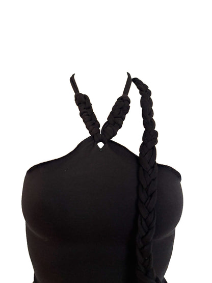 Handmade Neckholder Tanktop with Super Long Braided Cords Made Of Cotton - Black