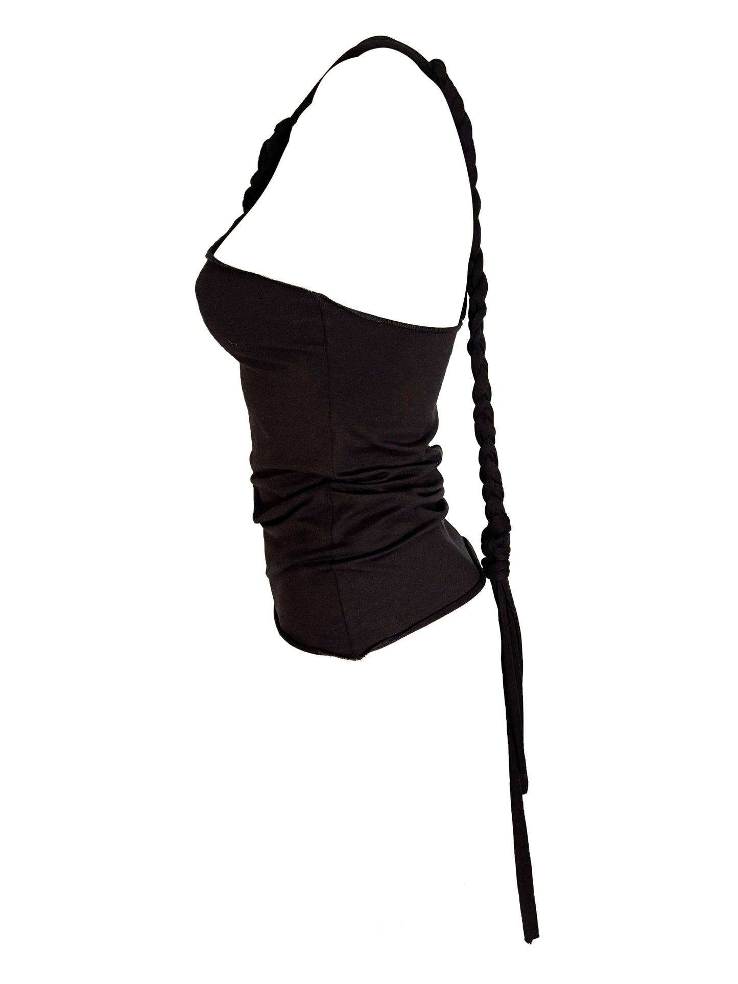 Handmade Neckholder Tanktop with Super Long Braided Cords Made Of Cotton - Black