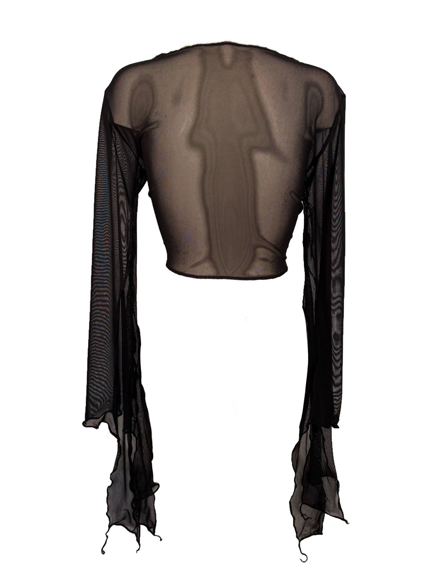 Handmade Melancholic Ballerina Mesh Cardigan Transparent Reversible Wrap Over Blouse - Black