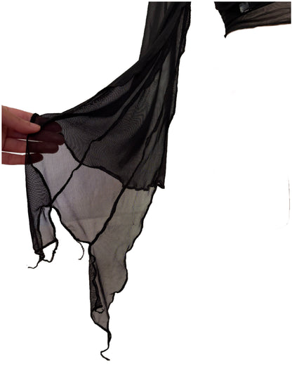 Handmade Melancholic Ballerina Mesh Cardigan Transparent Reversible Wrap Over Blouse - Black