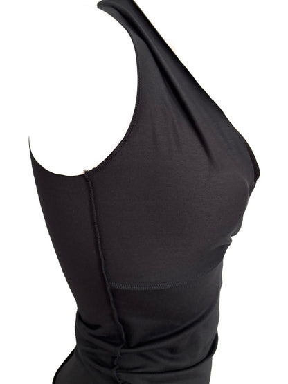 Handmade Reversible Cotton Neckholder Tank Top With Cutout - Black