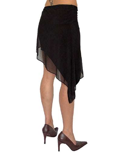 Melancholic Asymmetrical Midi Skirt With Cotton Underskirt and Mesh On Top