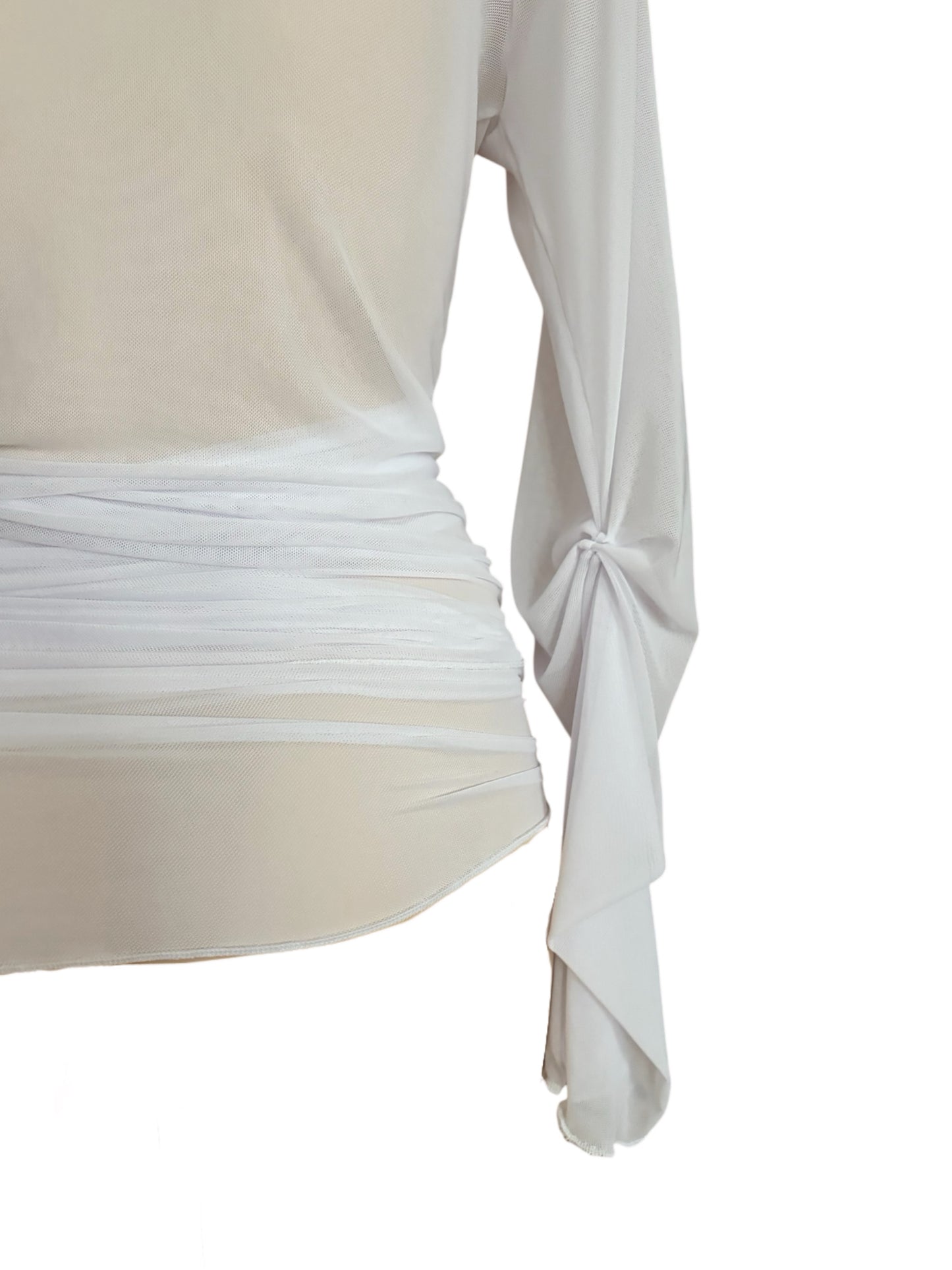 Handmade Soft Ballerina Mesh Cardigan Wrap Over Blouse With Ruffled Details - White