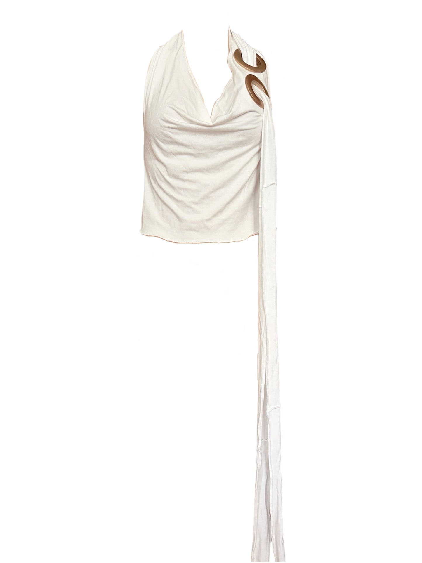 Handmade Neckholder Waterfall Collar Top; Super Long Cords And Extra Large Eyelets - White