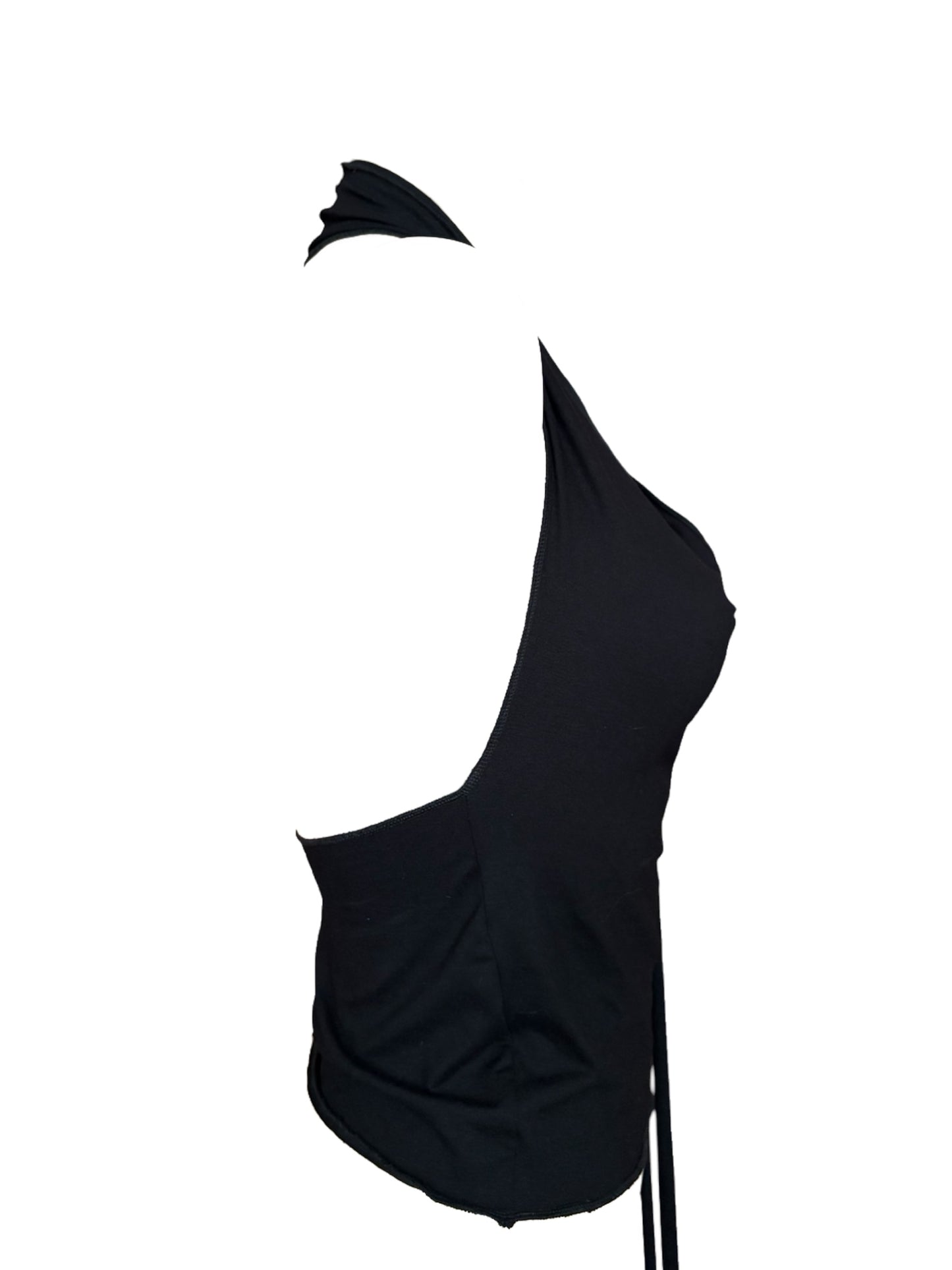 Handmade Viscose Set - Neckholder Waterfall Collar Top and Layered Miniskirt; Super Long Cords And Extra Large Eyelets - Black