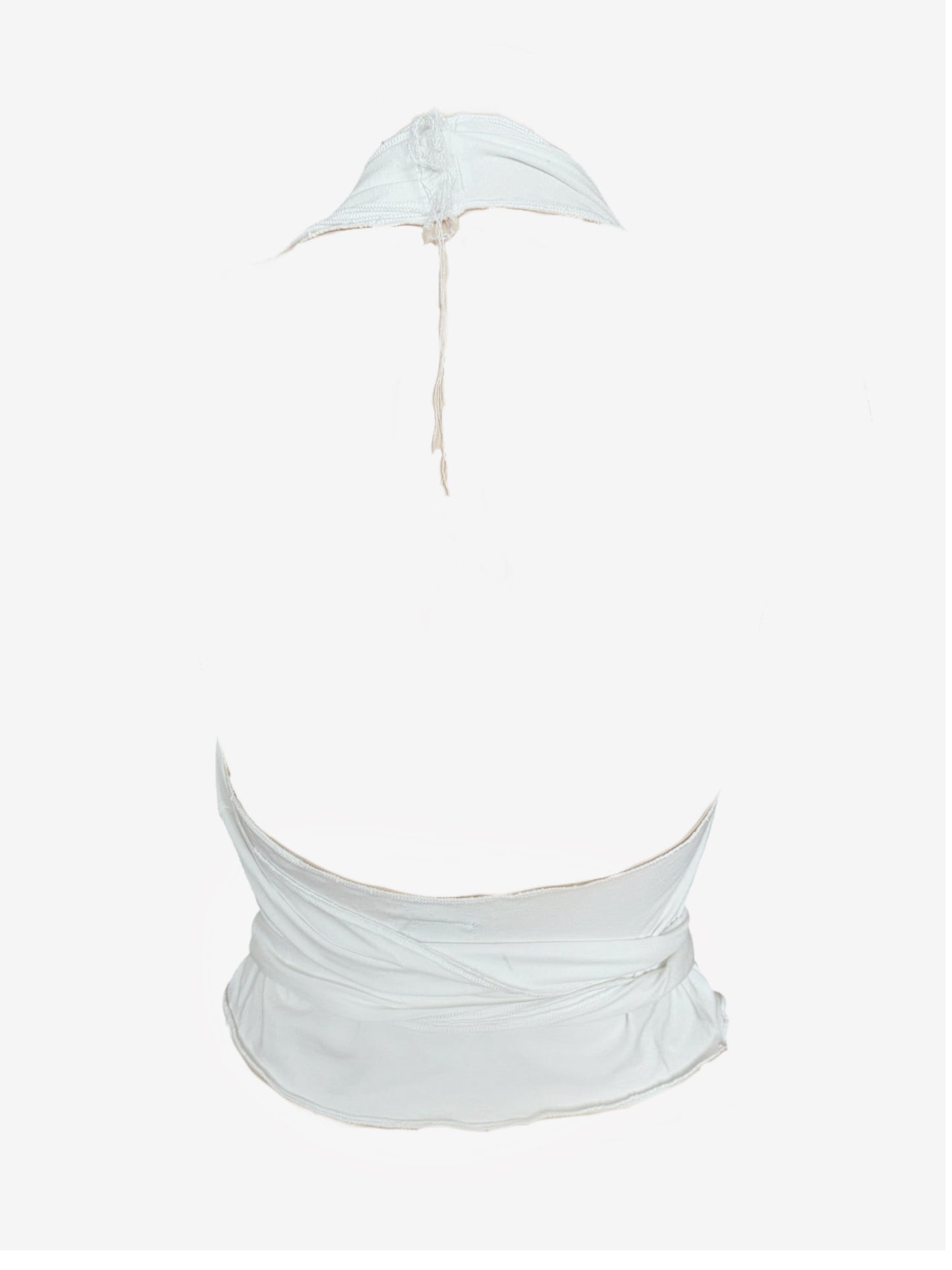 Handmade Neckholder Waterfall Collar Top; Super Long Cords And Extra Large Eyelets - White