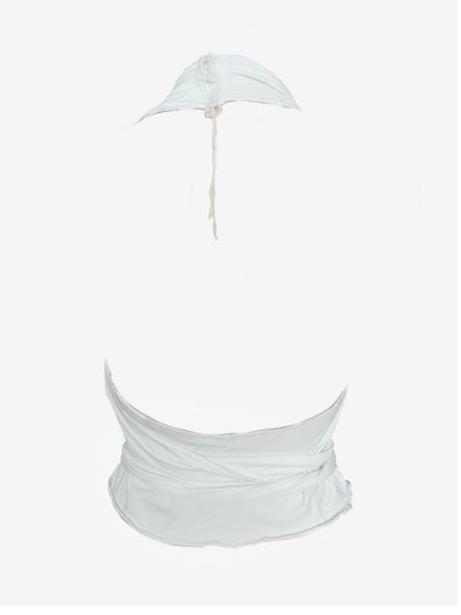 Handmade Neckholder Waterfall Collar Top; Super Long Cords And Extra Large Eyelets - White