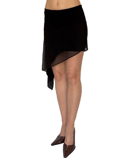 Melancholic Asymmetrical Midi Skirt With Cotton Underskirt and Mesh On Top