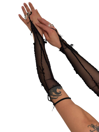 Handmade Nylon Mesh Gloves Destructive Fairy Cuffs - Nude/ Black (Kopie)
