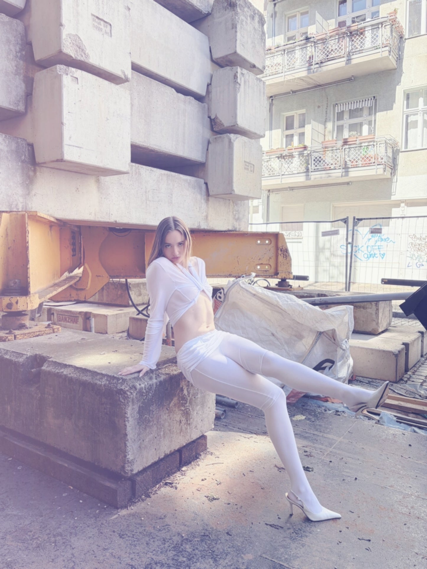 Handmade Parisian Soft Mesh Leggings With Ruffled Mini Skirt - White
