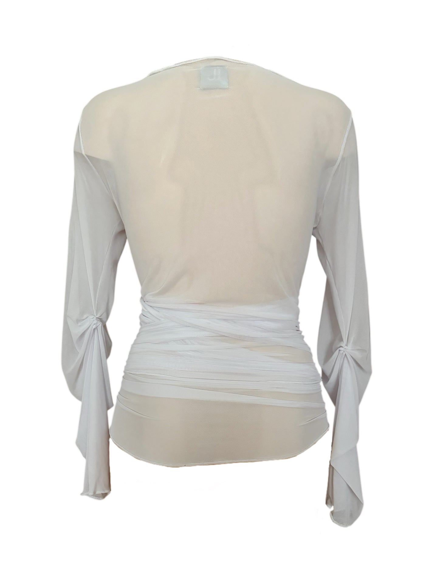 Handmade Soft Ballerina Mesh Cardigan Wrap Over Blouse With Ruffled Details - White