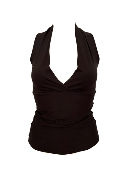 Handmade Reversible Cotton Neckholder Tank Top With Cutout - Black